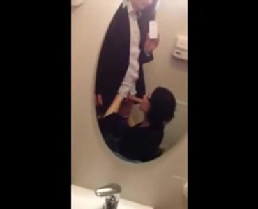 Horny Tall Seductresses Sucking Dongs In A Public Toilet